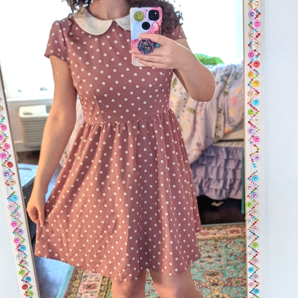 Allegra K Dresses & Skirts - Pink polka dot babydoll dress with peter pan collar